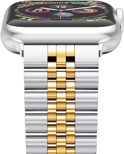 Compatible with Apple Watch Bands 42Mm (Series 11 10 )41Mm 40Mm 38Mm, Stainless Steel Heavy Iwatch Bands with Butterfly Folding Clasp Link Bracelet for Series 9/8/7/6/5/SE3/2/1 Women Men, Silver/Gold